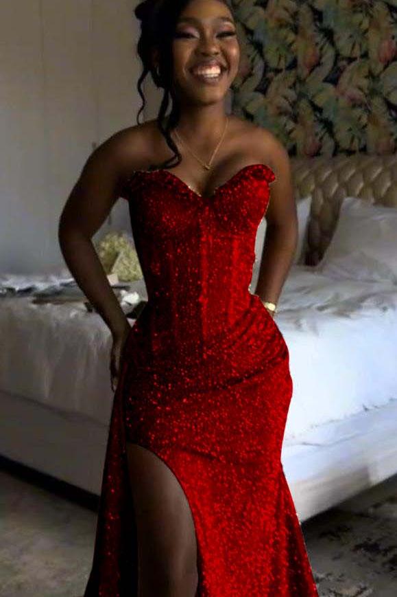 Orange Mermaid Prom Dress Sleeveless Sweetheart Sequined Formal Dress