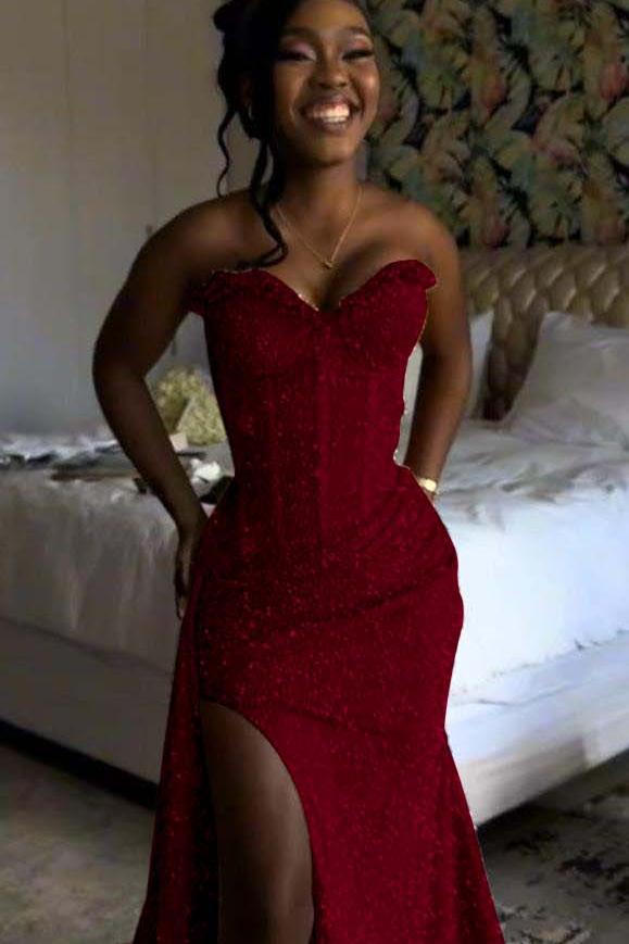 Orange Mermaid Prom Dress Sleeveless Sweetheart Sequined Formal Dress