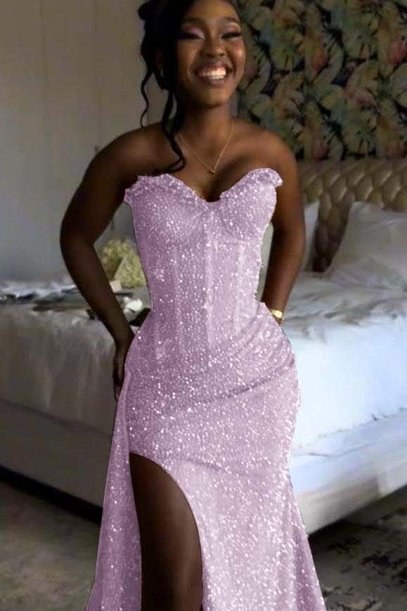 Orange Mermaid Prom Dress Sleeveless Sweetheart Sequined Formal Dress