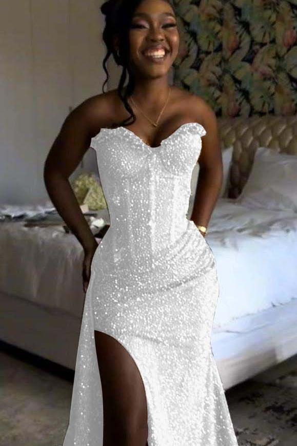 Orange Mermaid Prom Dress Sleeveless Sweetheart Sequined Formal Dress