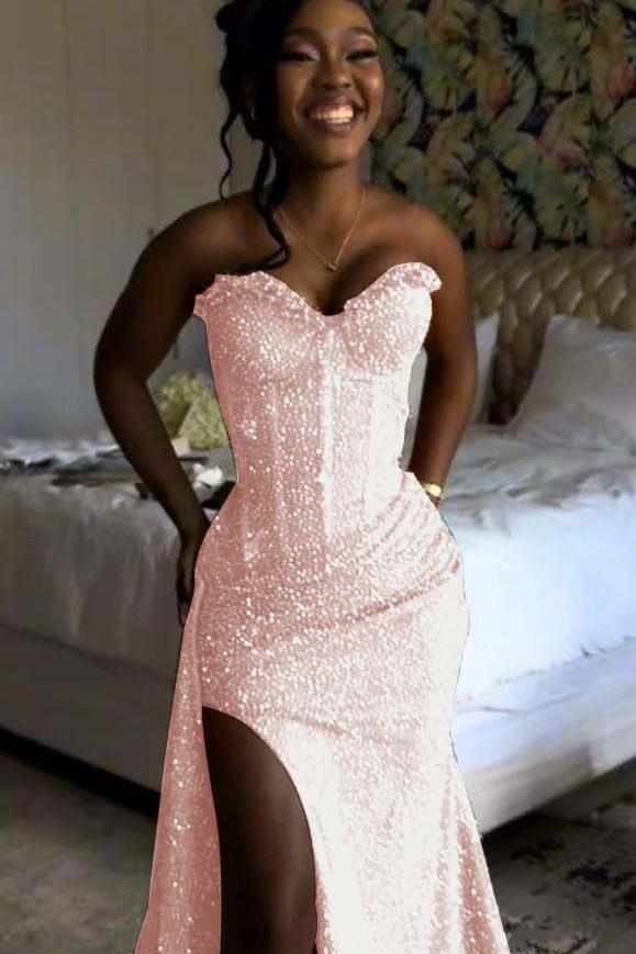 Orange Mermaid Prom Dress Sleeveless Sweetheart Sequined Formal Dress