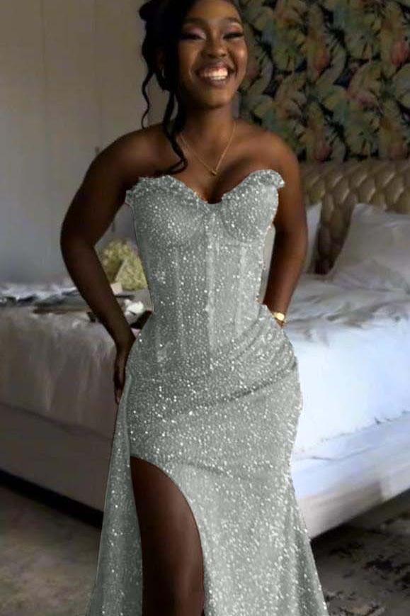 Orange Mermaid Prom Dress Sleeveless Sweetheart Sequined Formal Dress