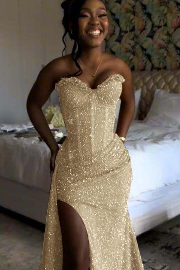 Orange Mermaid Prom Dress Sleeveless Sweetheart Sequined Formal Dress