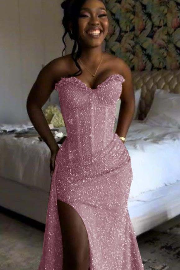 Orange Mermaid Prom Dress Sleeveless Sweetheart Sequined Formal Dress