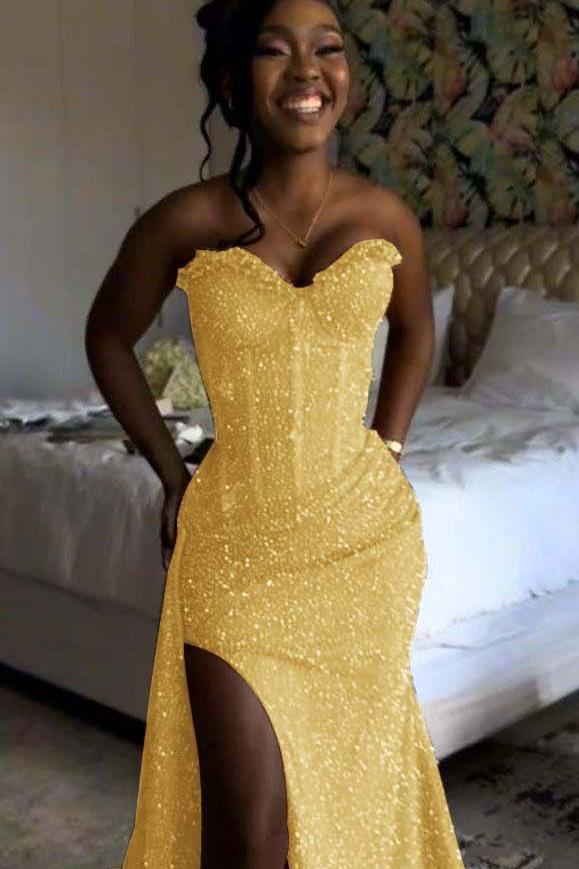 Orange Mermaid Prom Dress Sleeveless Sweetheart Sequined Formal Dress