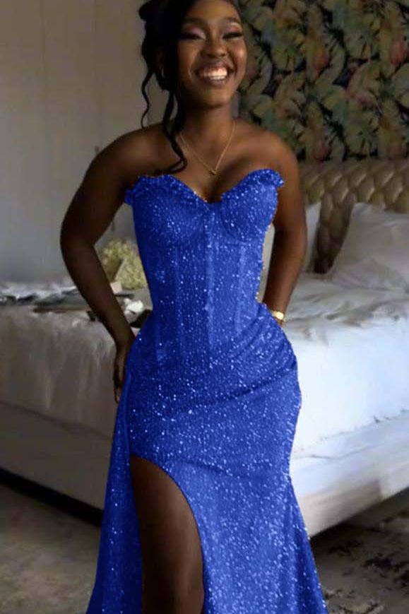 Orange Mermaid Prom Dress Sleeveless Sweetheart Sequined Formal Dress