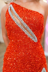 Orange Prom Dress Mermaid One Shoulder Long Formal Dress With Slit