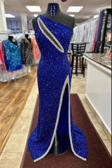 Orange Prom Dress Mermaid One Shoulder Long Formal Dress With Slit