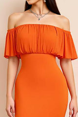 Orange Prom Dress Off The Shoulder Sheath Long Formal Dress