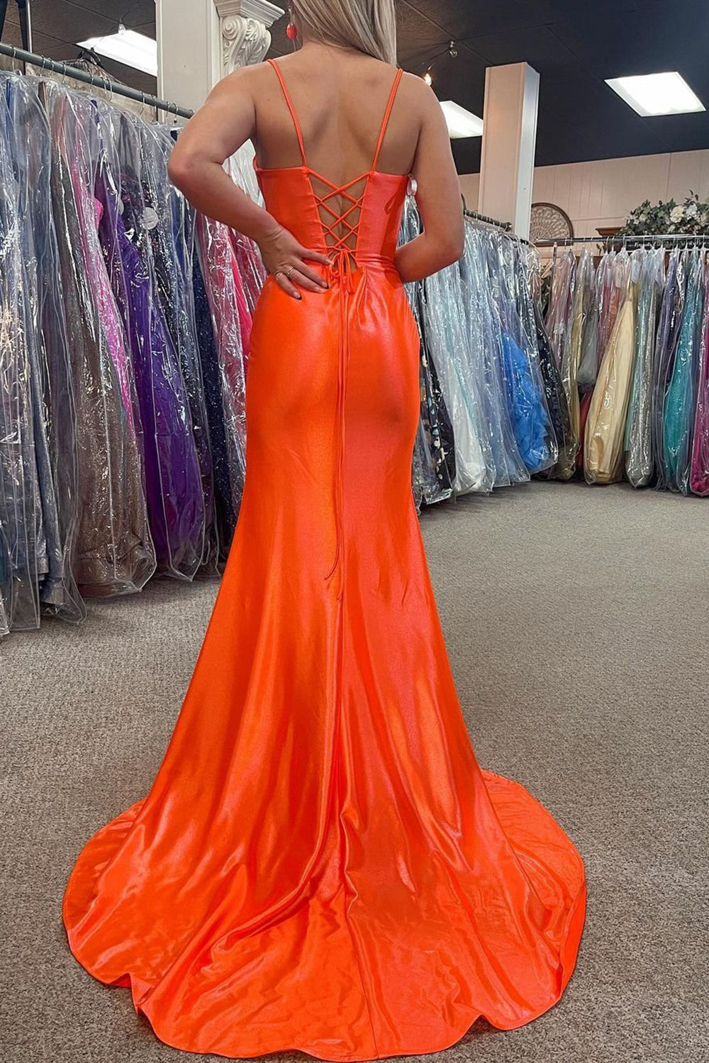 Orange Prom Dress Sheath Long Evening Dress with Slit