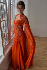 Orange Sheath/Column Prom Dress Sweetheart Beaded Formal Dress
