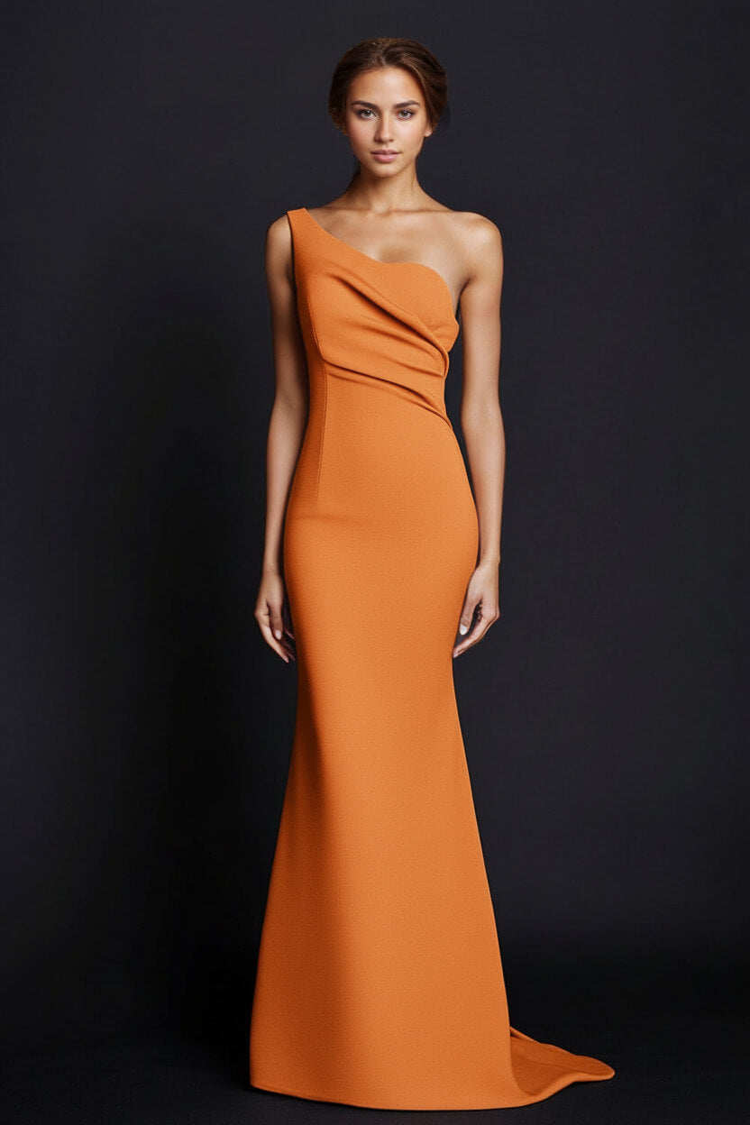 Dreamyannie One Shoulder Khaki Wedding Guest Dress Mermaid Long Formal Dress