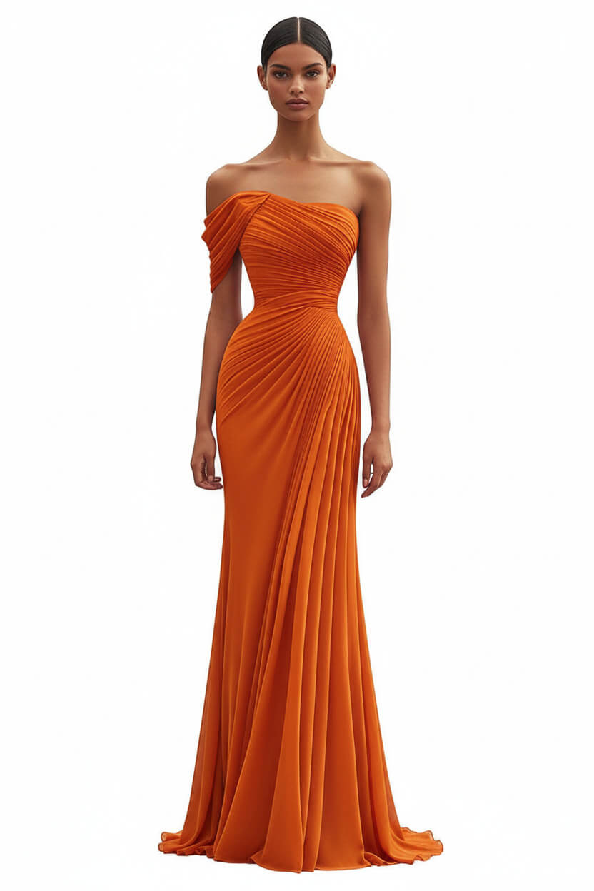 Dreamyannie One Shoulder Ruched Mermaid Dark Green Wedding Guest Dress Long Formal Dress