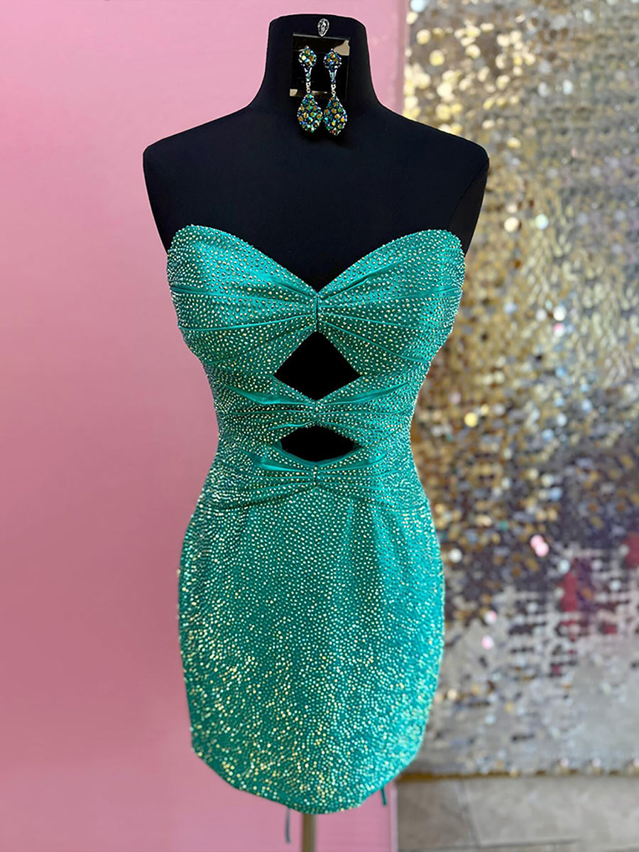 Bodycon Strapless Sweetheart Short Homecoming Dresses with Keyholes