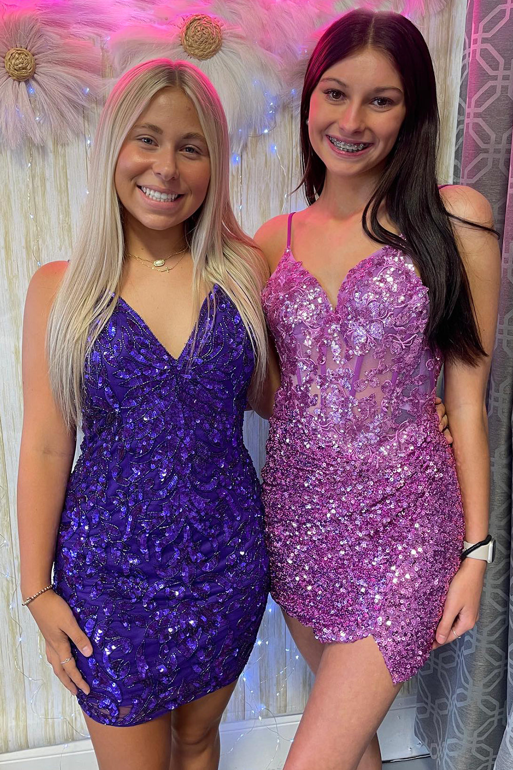 Orchid Sequin Corset Tight Short Prom Dress