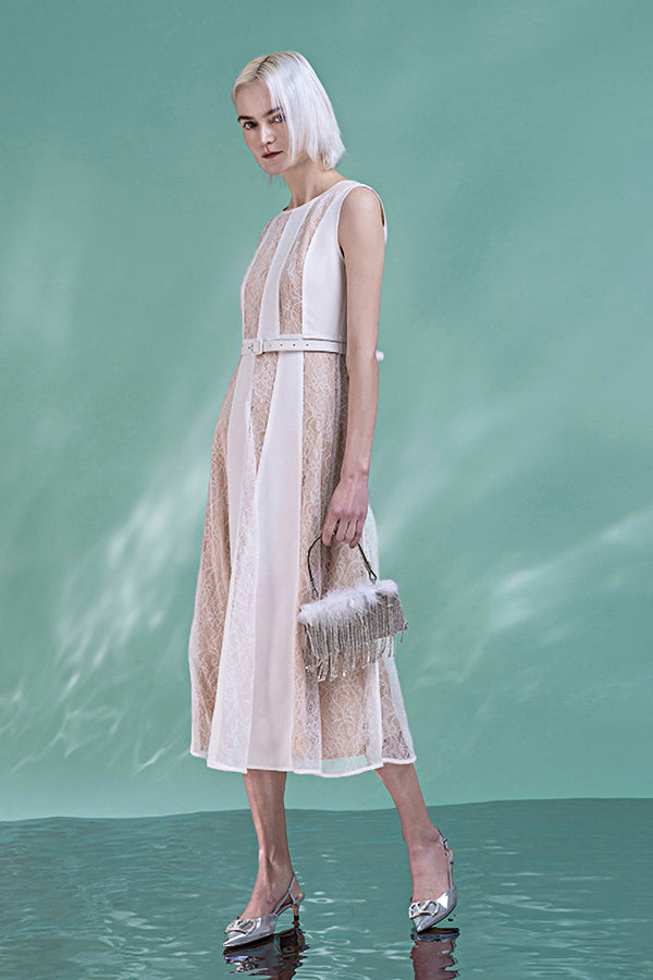 Patchwork Lace Sleeveless A Line Casual Summer Dress