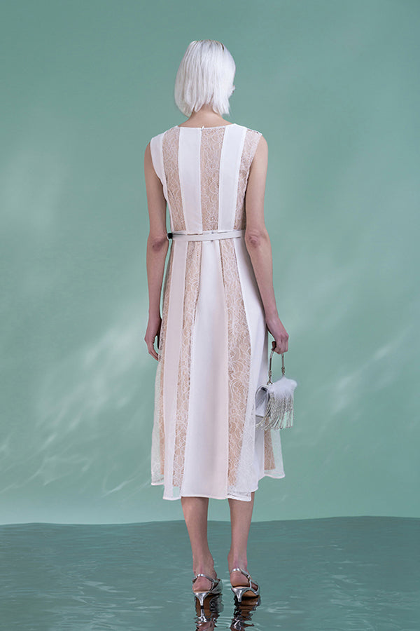 Patchwork Lace Sleeveless A Line Casual Summer Dress