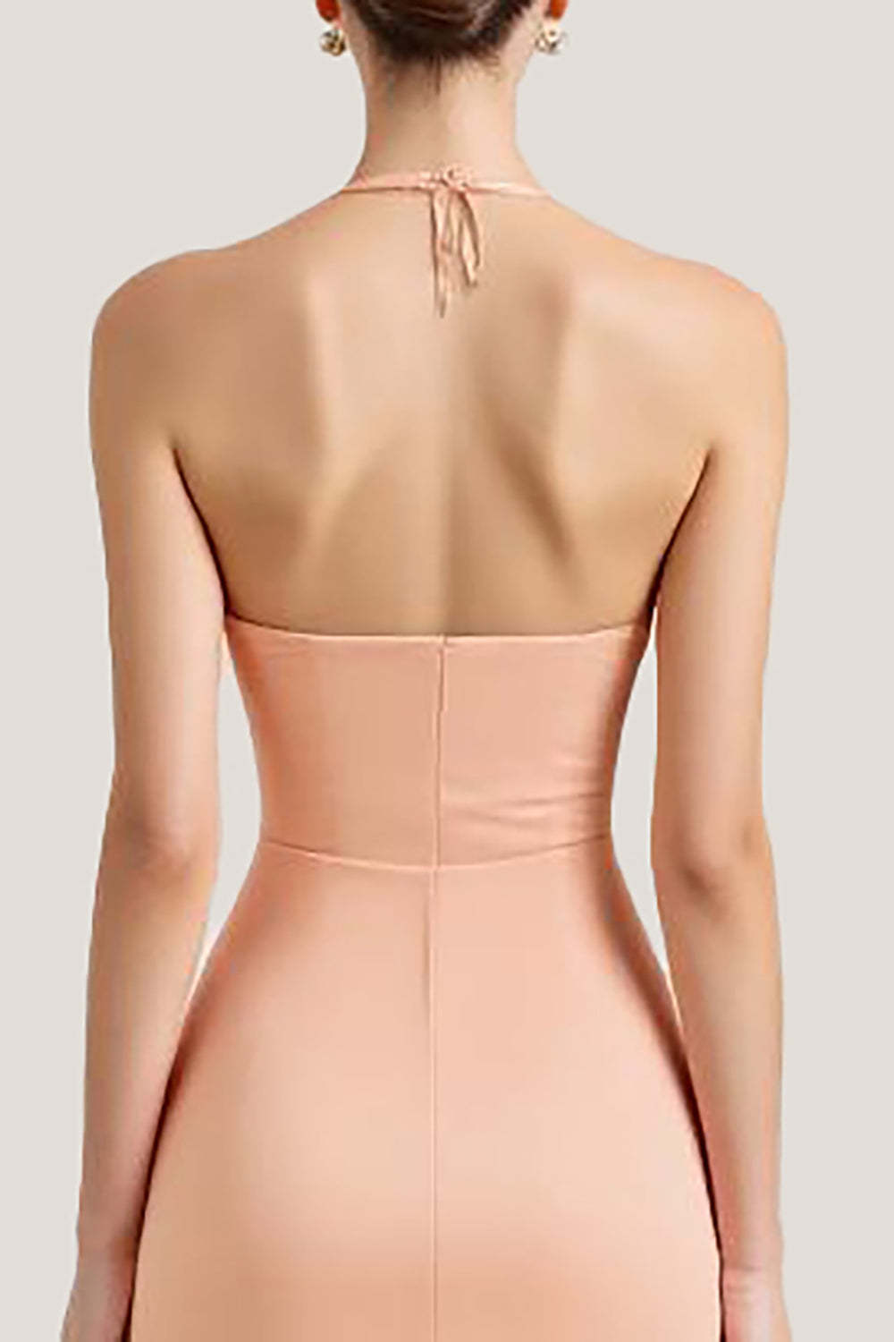 Peach Formal Dress Sheath Chiffon Deep V-Neck Ruched Long Wedding Guest Dress