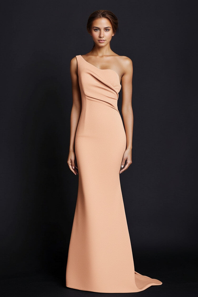 Dreamyannie One Shoulder Khaki Wedding Guest Dress Mermaid Long Formal Dress