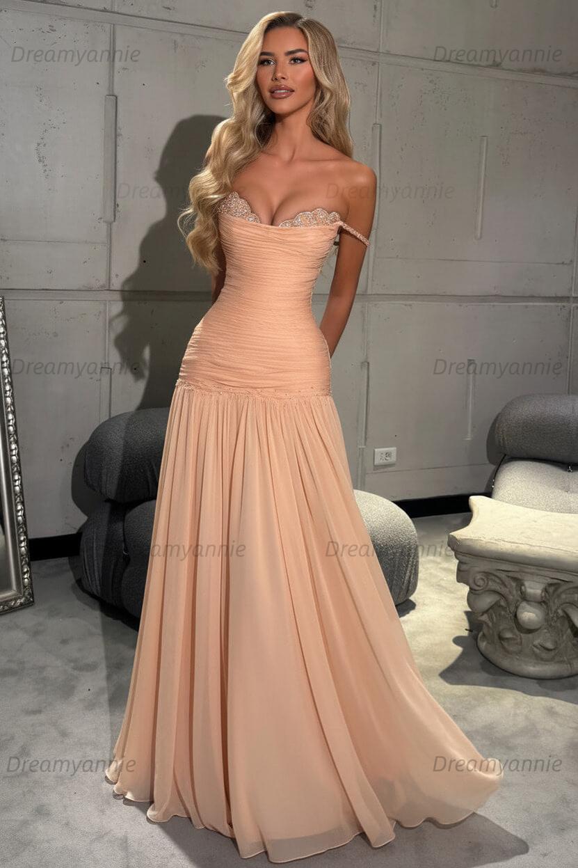 Dreamyannie Women Mint Green Off The Shoulder Prom Dress A Line Formal  Evening Gown