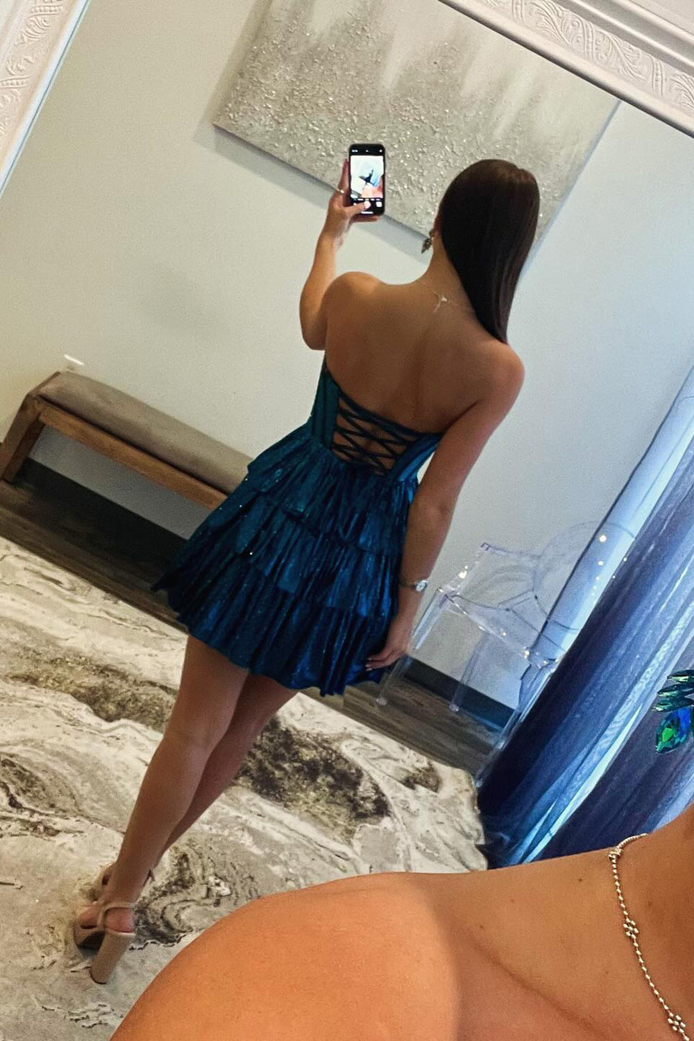 Peacock Blue Homecoming Dress Sweetheart Ruffled Short Cocktail Dresses