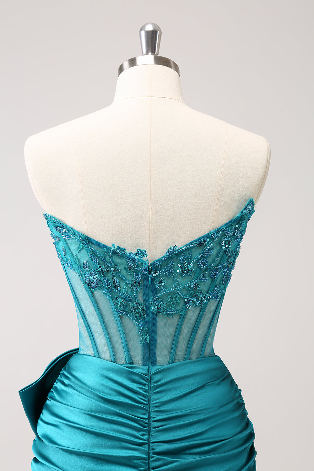 Peacock Homecoming Dress Tight Strapless Beaded Short Cocktail Dresses with Bow