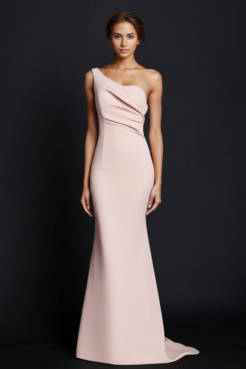 Dreamyannie One Shoulder Khaki Wedding Guest Dress Mermaid Long Formal Dress