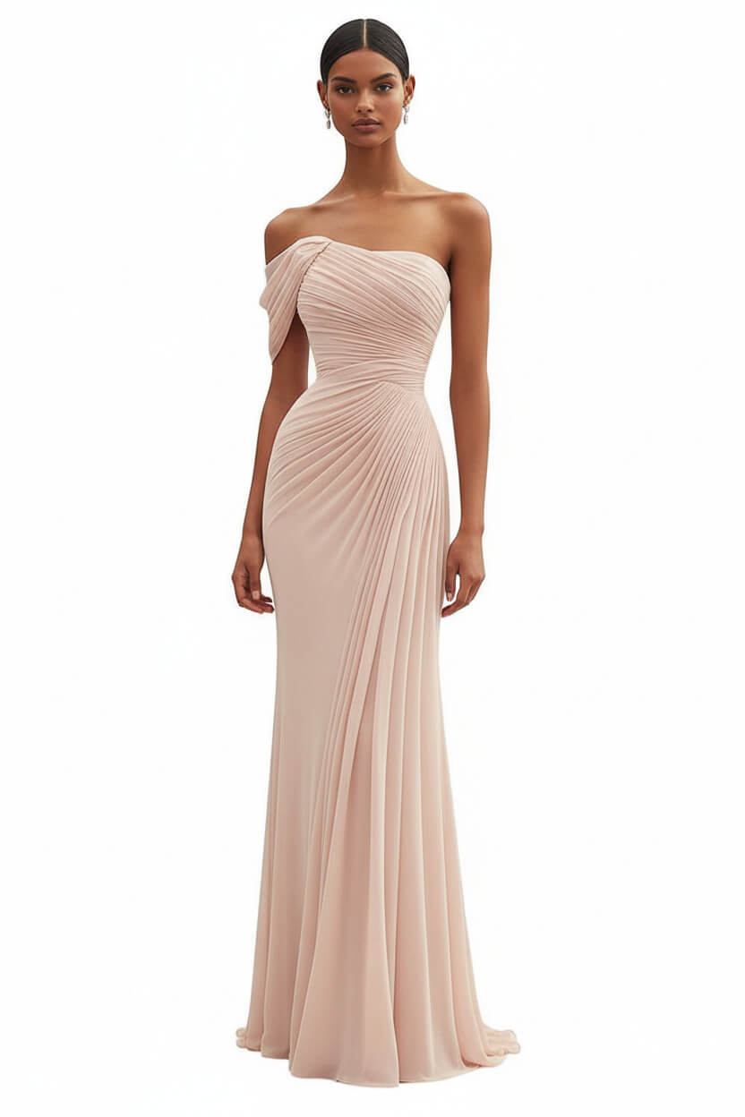 Dreamyannie One Shoulder Ruched Mermaid Dark Green Wedding Guest Dress Long Formal Dress