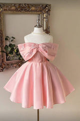 Pink A Line Homecoming Dress Sleeveless Strapless Short Cocktail Dress With 3D Flowers