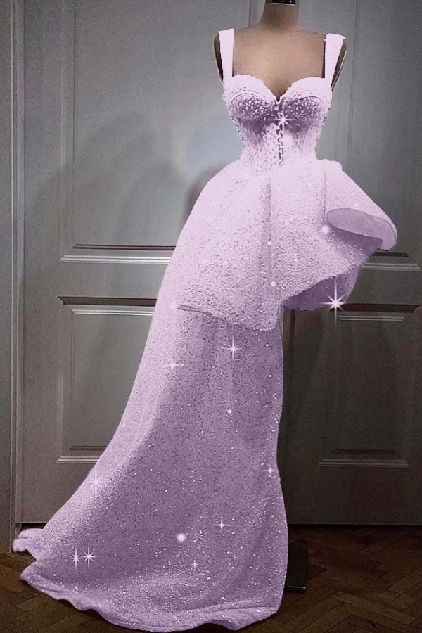 Pink A Line Homecoming Dress Sleeveless Straps High Low Cocktail Dress With Sequins