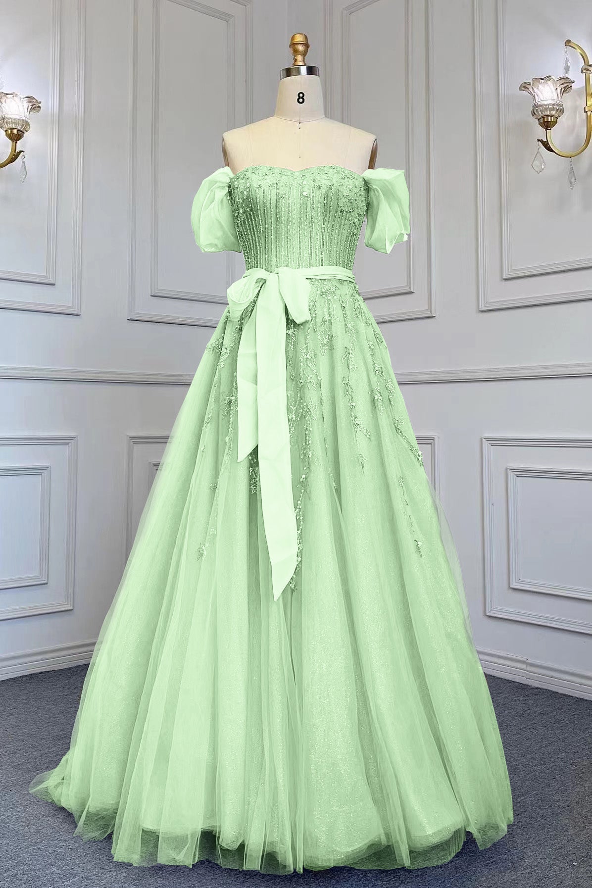 Pink A Line Prom Dress Beaded Off the Shoulder Formal Dress