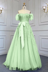 Pink A Line Prom Dress Beaded Off the Shoulder Formal Dress