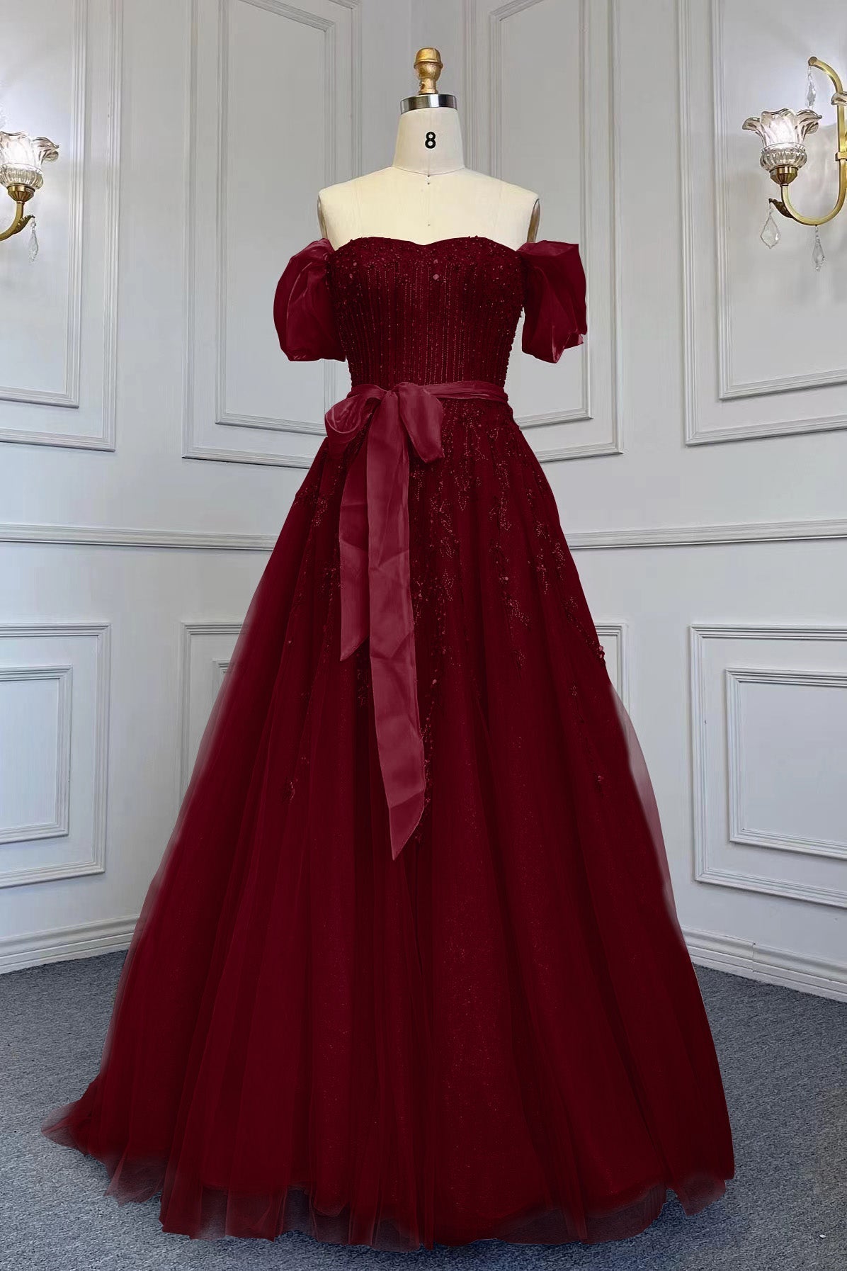 Pink A Line Prom Dress Beaded Off the Shoulder Formal Dress