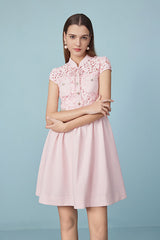 Pink Cap Sleeve A Line Lace Casual Summer Dress