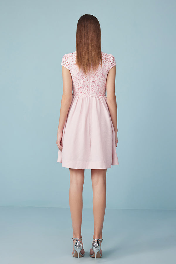 Pink Cap Sleeve A Line Lace Casual Summer Dress