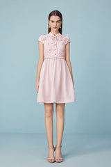 Pink Cap Sleeve A Line Lace Casual Summer Dress