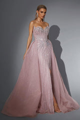 Pink Detachable Train Prom Dress Sleeveless Sweetheart Beaded Formal Dress