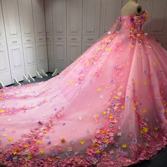 Pink Flower Quinceanera Dress Ball Gown Sweet 16 Dress
