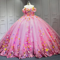 Pink Flower Quinceanera Dress Ball Gown Sweet 16 Dress