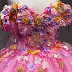 Pink Flower Quinceanera Dress Ball Gown Sweet 16 Dress