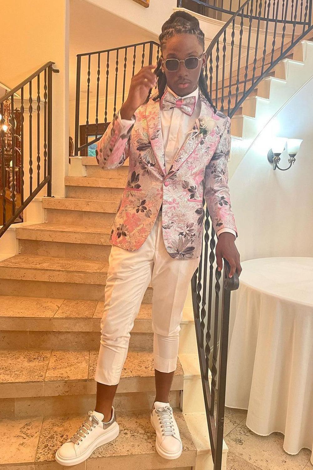 Pink Flower Shawl Lapel Prom Blazer for Men