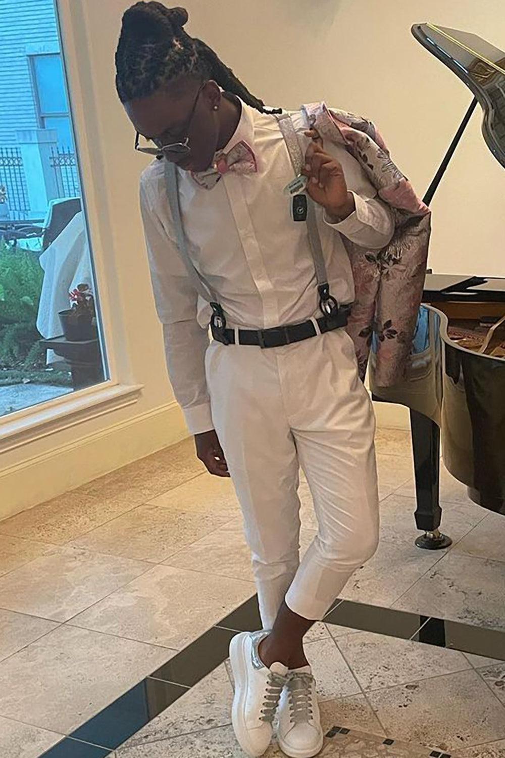 Pink Flower Shawl Lapel Prom Blazer for Men