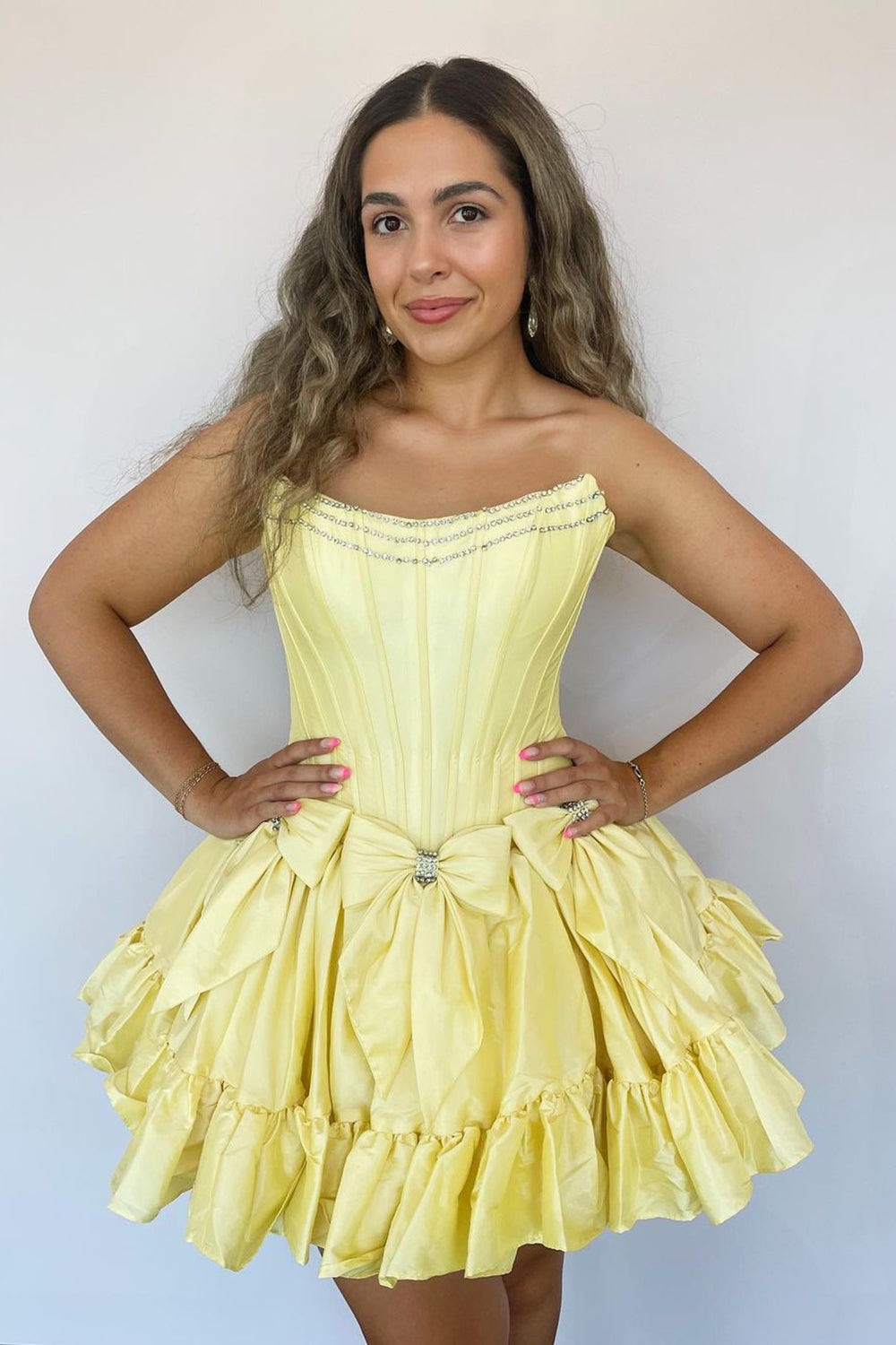 Pink Homecoming Dress A Line Corset Strapless Short Cocktail Dresses With Bows