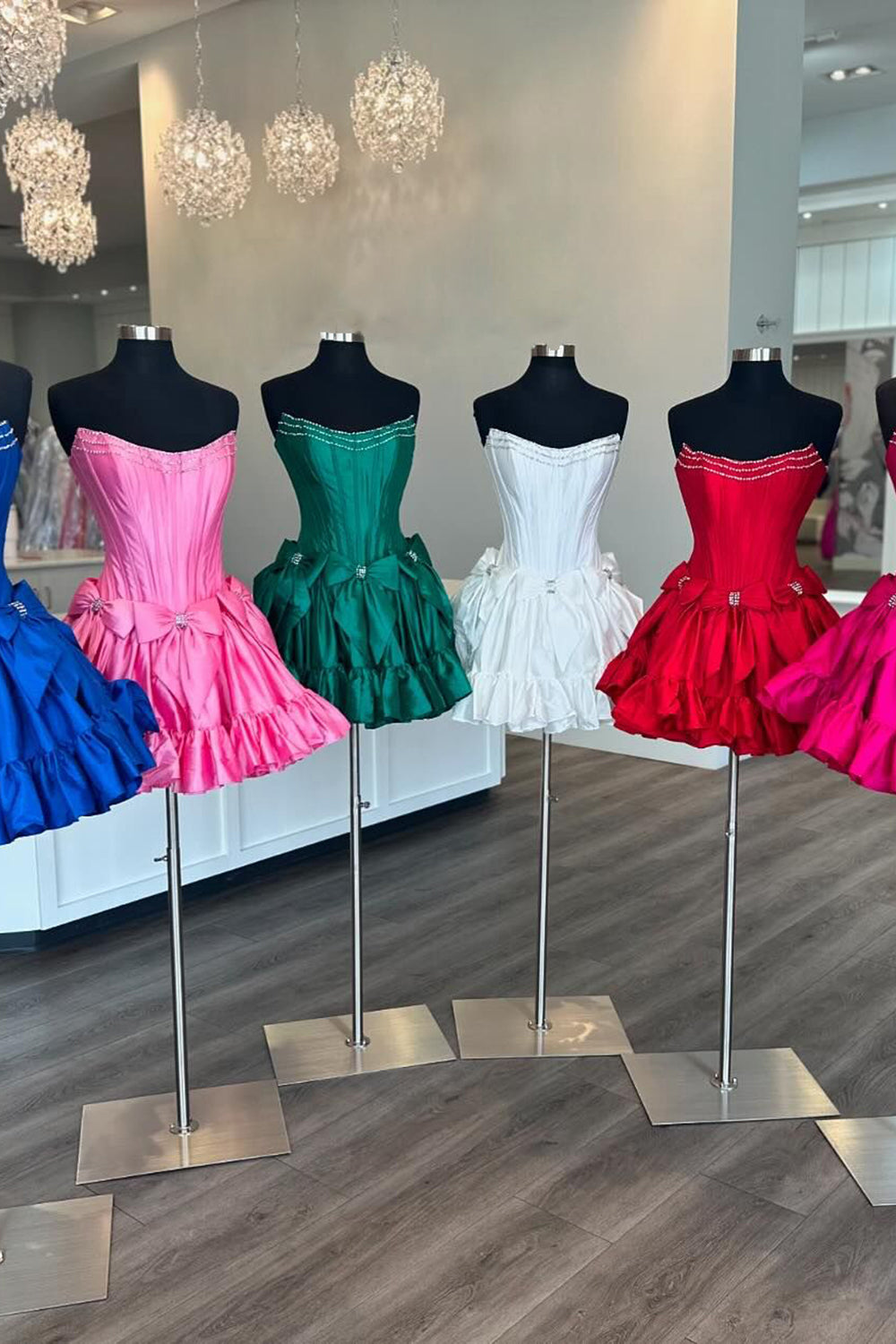 Pink Homecoming Dress A Line Corset Strapless Short Cocktail Dresses With Bows