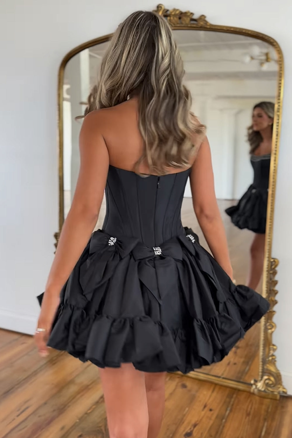 Pink Homecoming Dress A Line Corset Strapless Short Cocktail Dresses With Bows