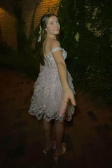 Pink Homecoming Dress A-Line Off the Shoulder Tiered Short Prom Dress