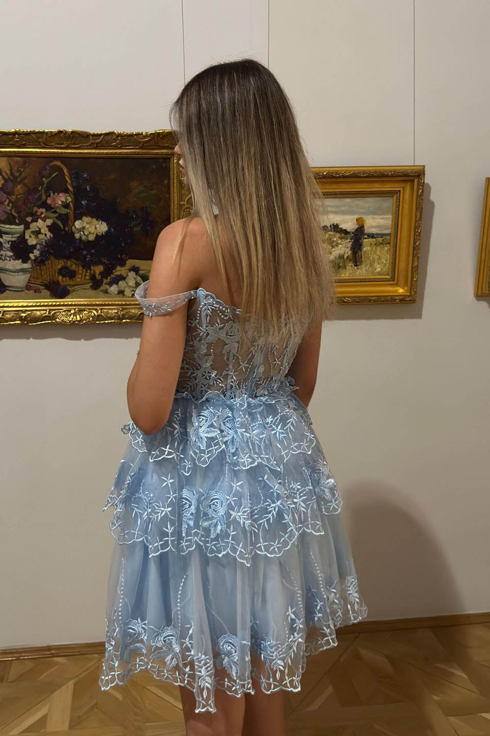 Pink Homecoming Dress A-Line Off the Shoulder Tiered Short Prom Dress