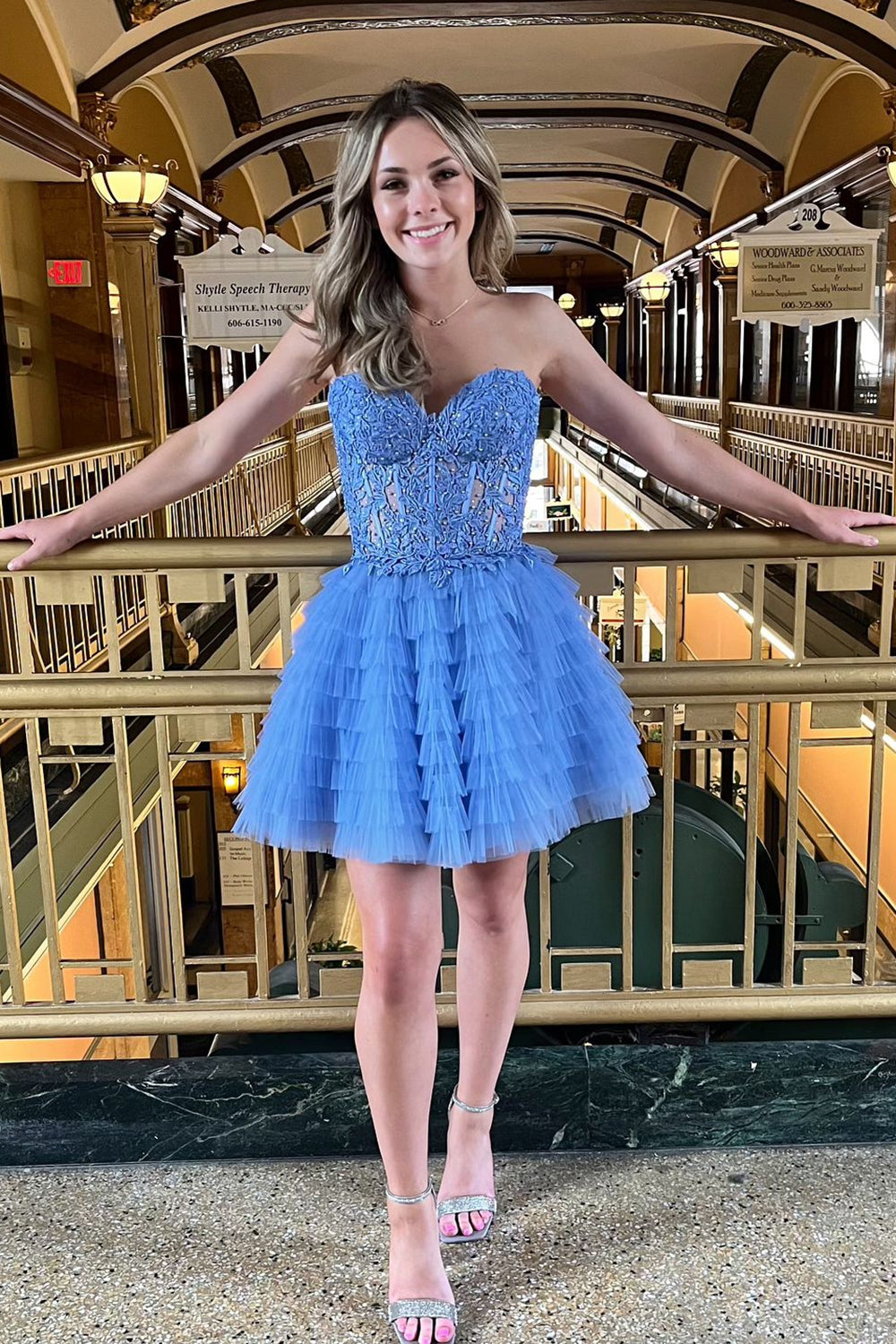 Pink Homecoming Dress A Line Strapless Tiered Short Cocktail Dresses With Appliques