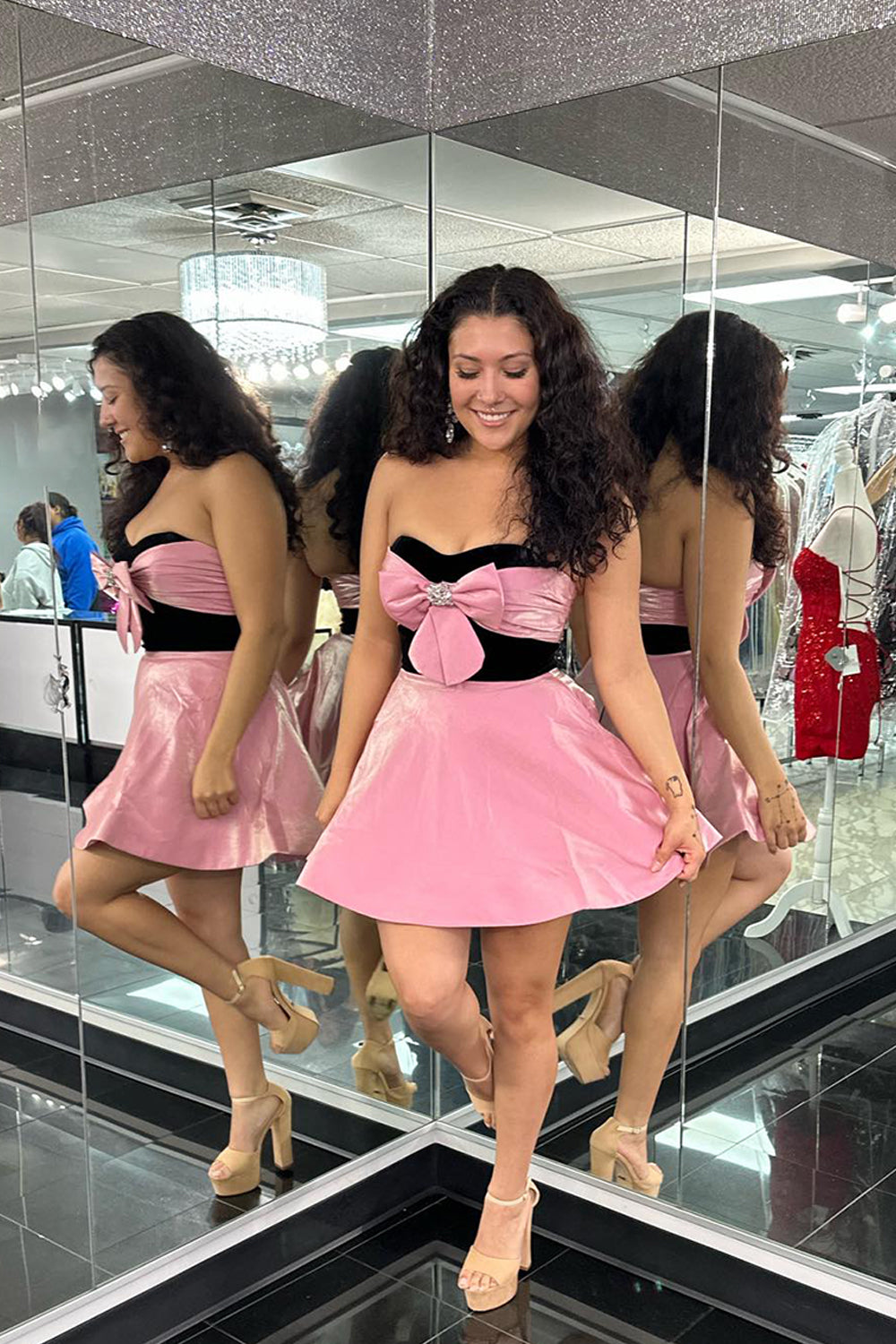 Pink Homecoming Dress A Line Sweetheart Short Prom Dress With Bow