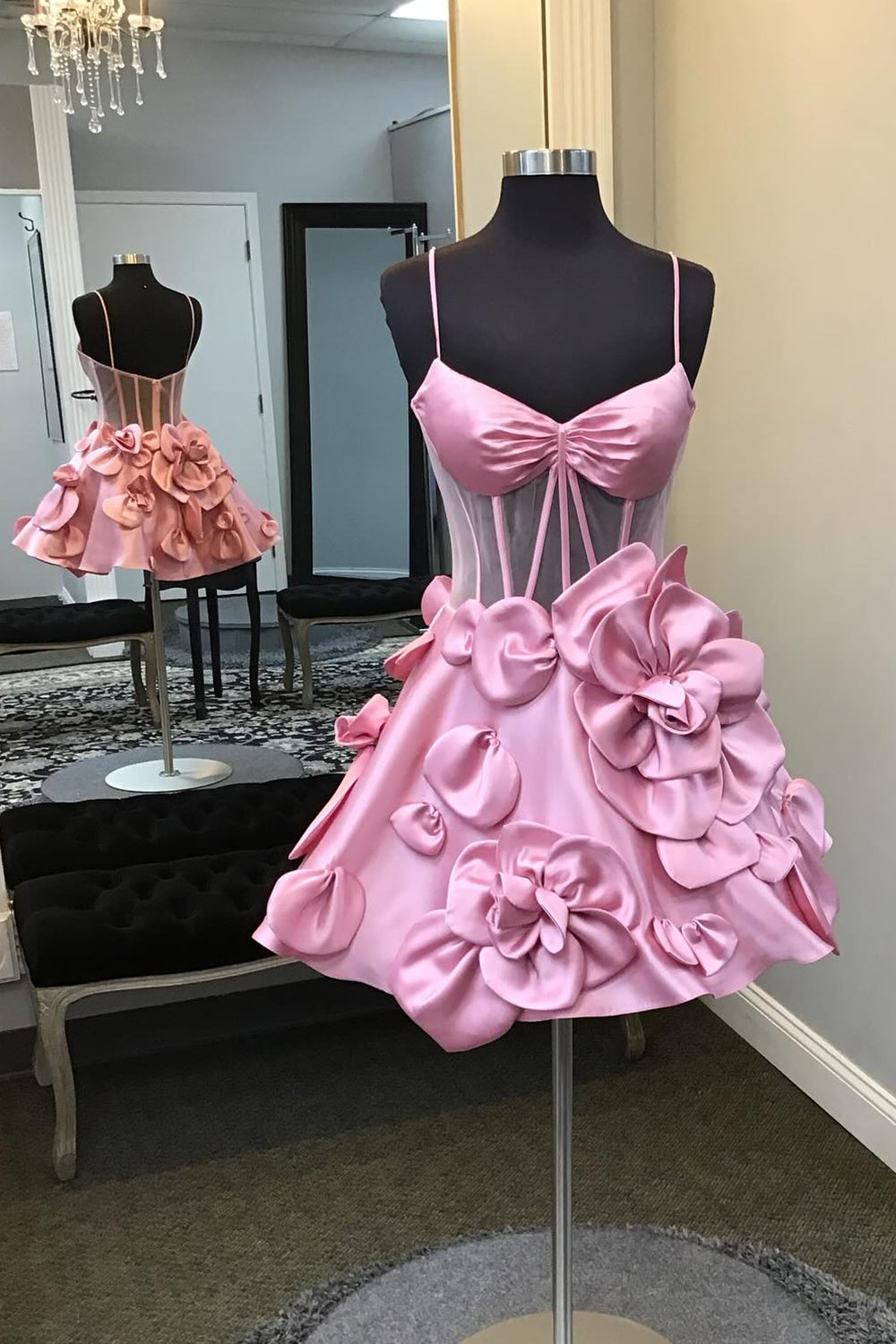 Pink Homecoming Dress Corset A Line Short Cocktail Dresses With 3D Flowers